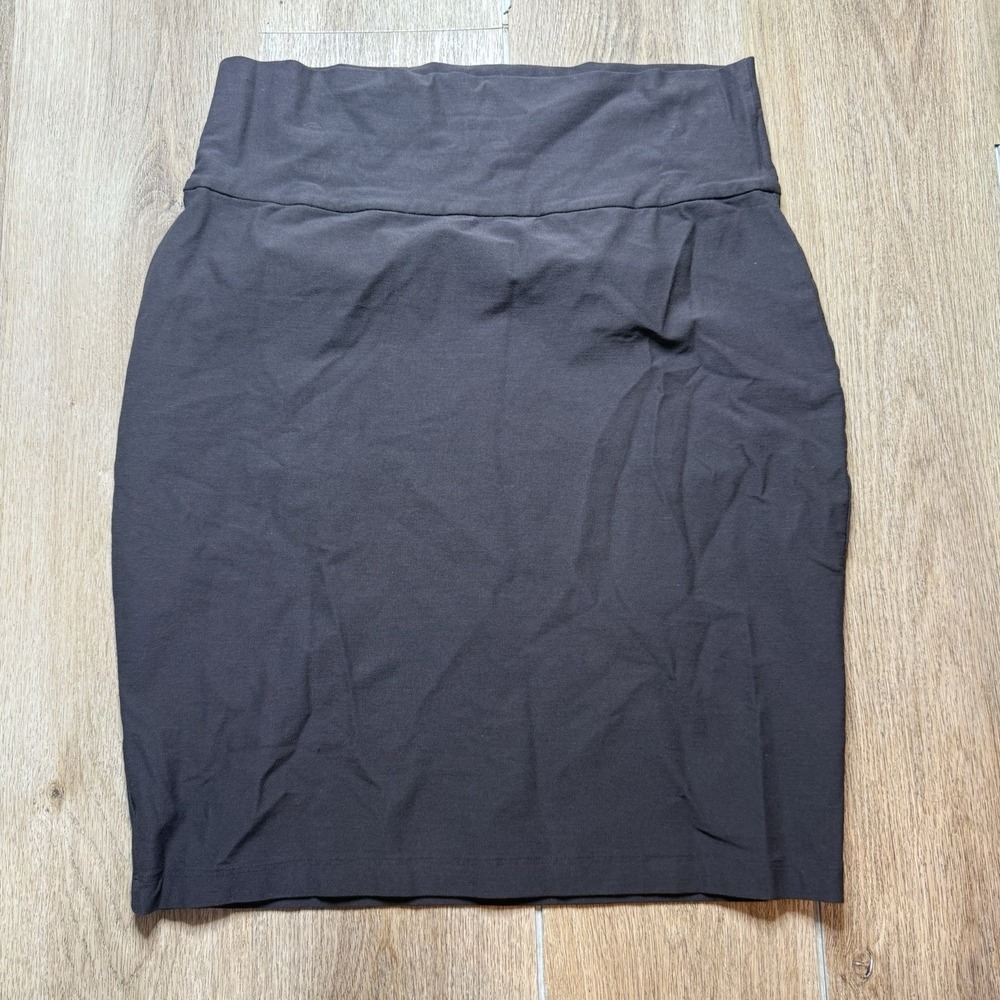 Eileen Fisher Brown Stretchy Pencil MidiSkirt Slit Back Size M